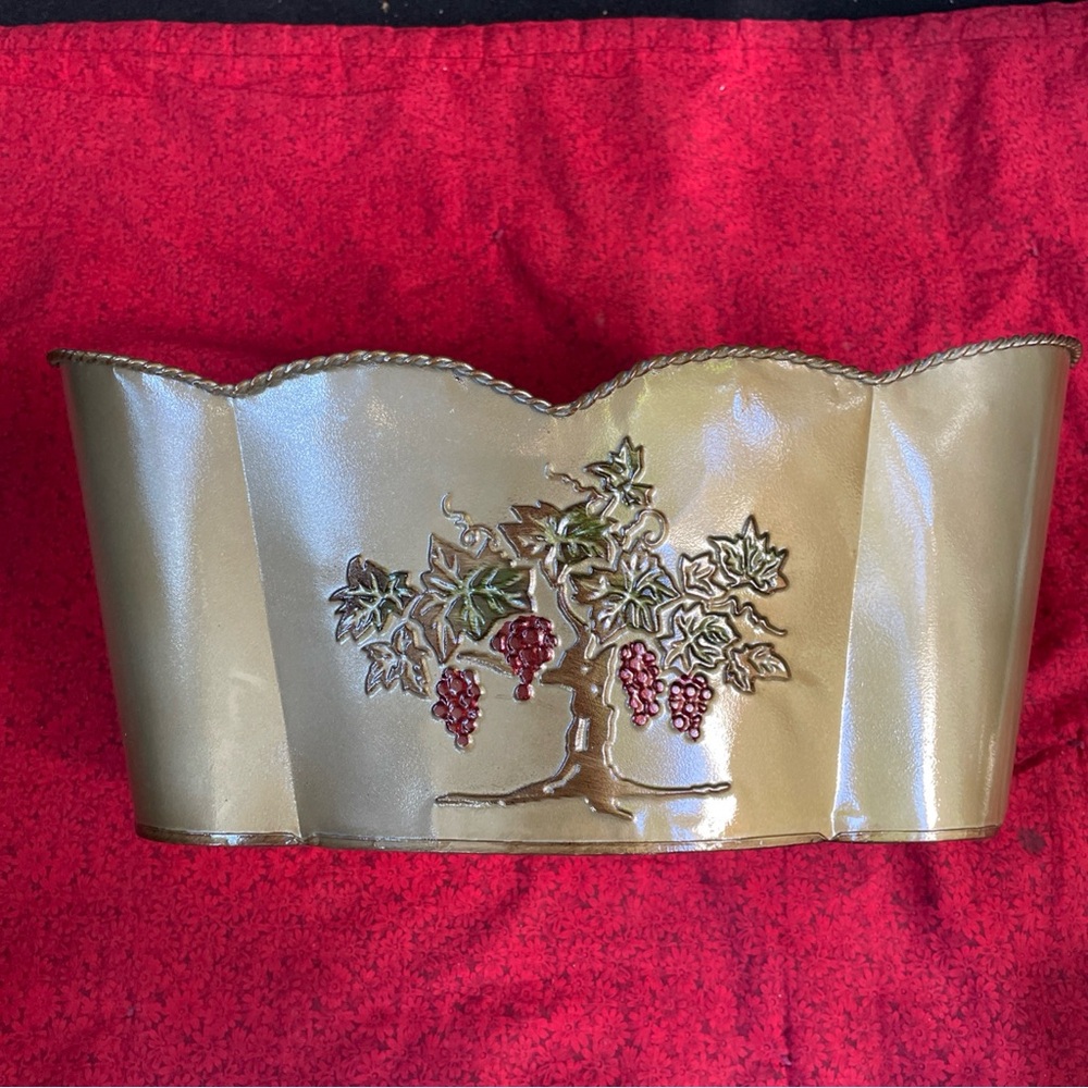 Gold Metal Planter with‎ Grape Vine Design 14x8x6.5”